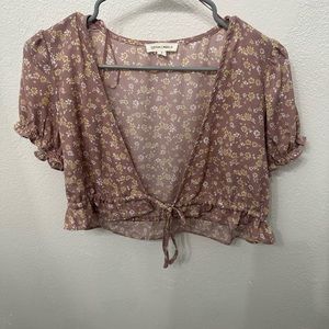 Mauve/purple front tie floral blouse